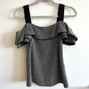 Banana Republic Black and White Cold Shoulder Ruffle Top Size XS